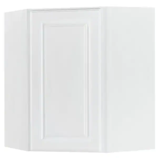 Hampton Satin White Raised Panel Stock Assembled Diagonal Corner Wall Kitchen Cabinet (24 in. x 30 in. x 12 in.)